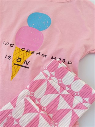 Dondurma Baskılı Pembe T-shirt