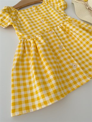 Sarı Pötikare Elbise
